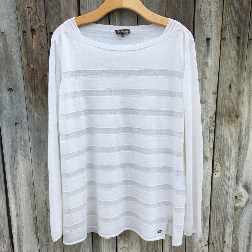 Loro Piana Linen Silk Stripe Sweater Ivory 48
